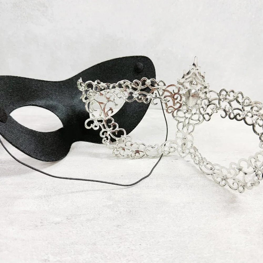 2 in 1 black mask, Masquerade party wedding, silver masquerade mask, Party mask